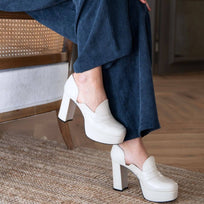 JOY 95 - White Regina Romero High Heel Sneaker Shoe for Women in Leather