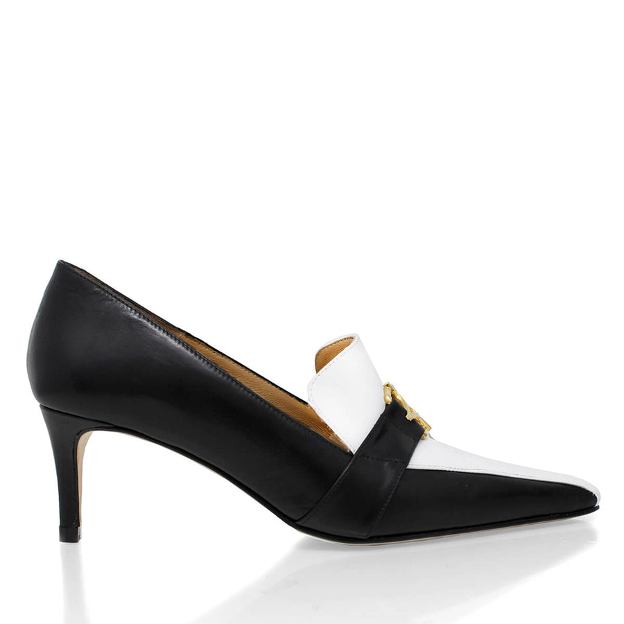 LONDON 60 - Negro y Blanco Regina Romero Zapato Zapatilla Tacon Bajo Para Dama en Piel