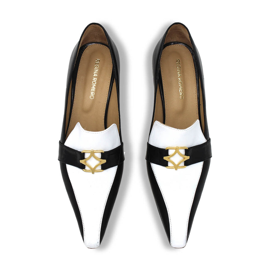 LONDON 60 - Negro y Blanco Regina Romero Zapato Zapatilla Tacon Bajo Para Dama en Piel