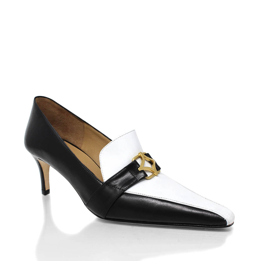 LONDON 60 - Negro y Blanco Regina Romero Zapato Zapatilla Tacon Bajo Para Dama en Piel
