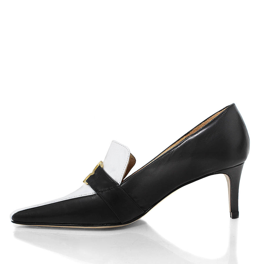 LONDON 60 - Negro y Blanco Regina Romero Zapato Zapatilla Tacon Bajo Para Dama en Piel
