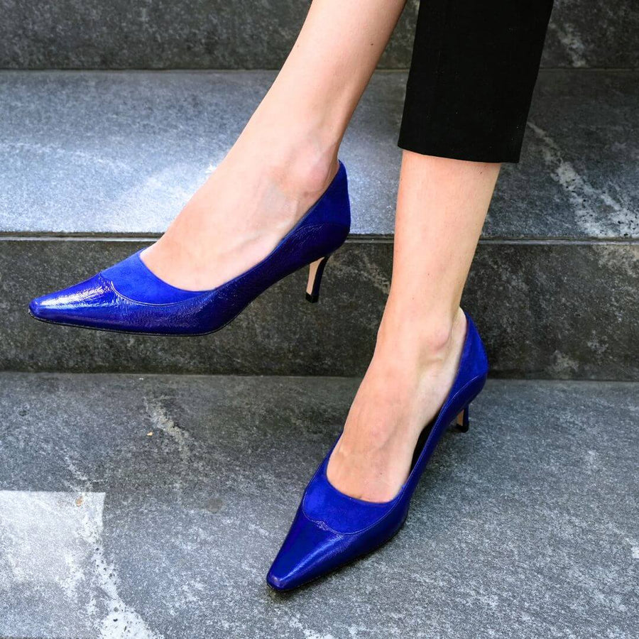 RICCARDI 60 - Azul Regina Romero Zapato Zapatilla Tacon Bajo Para Dama en Piel