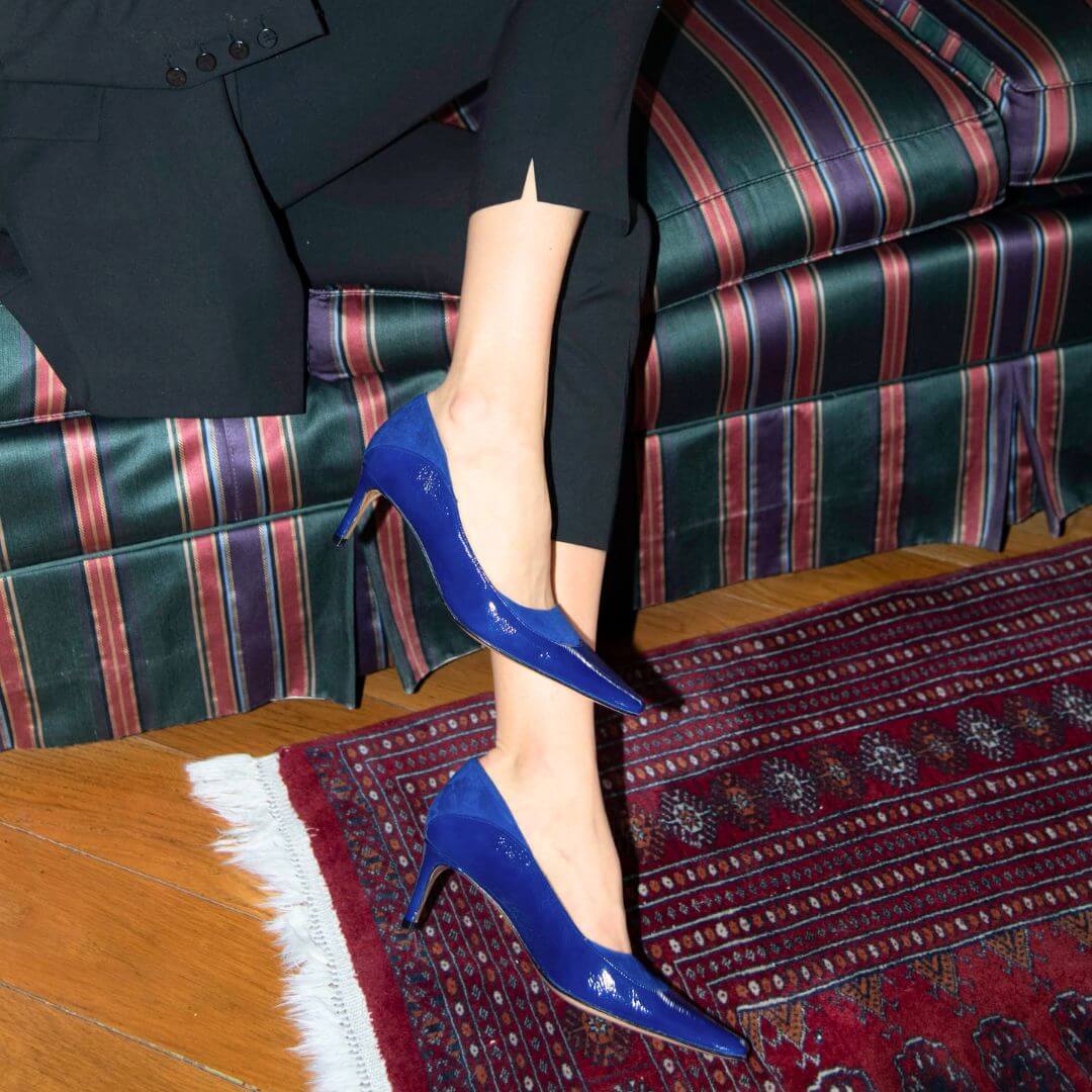 RICCARDI 60 - Azul Regina Romero Zapato Zapatilla Tacon Bajo Para Dama en Piel