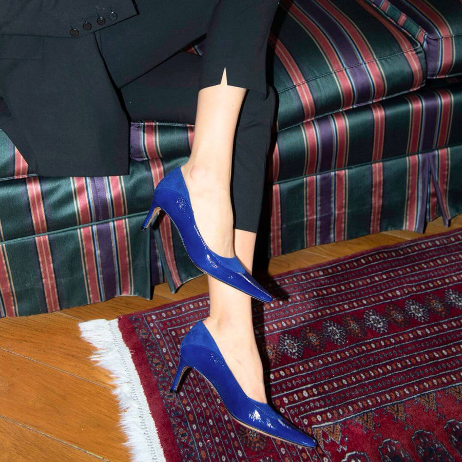 RICCARDI 60 - Azul Regina Romero Zapato Zapatilla Tacon Bajo Para Dama en Piel