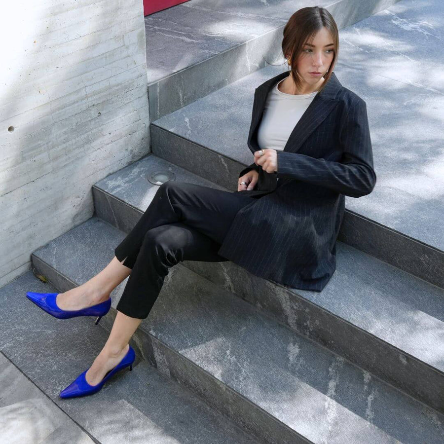 RICCARDI 60 - Azul Regina Romero Zapato Zapatilla Tacon Bajo Para Dama en Piel