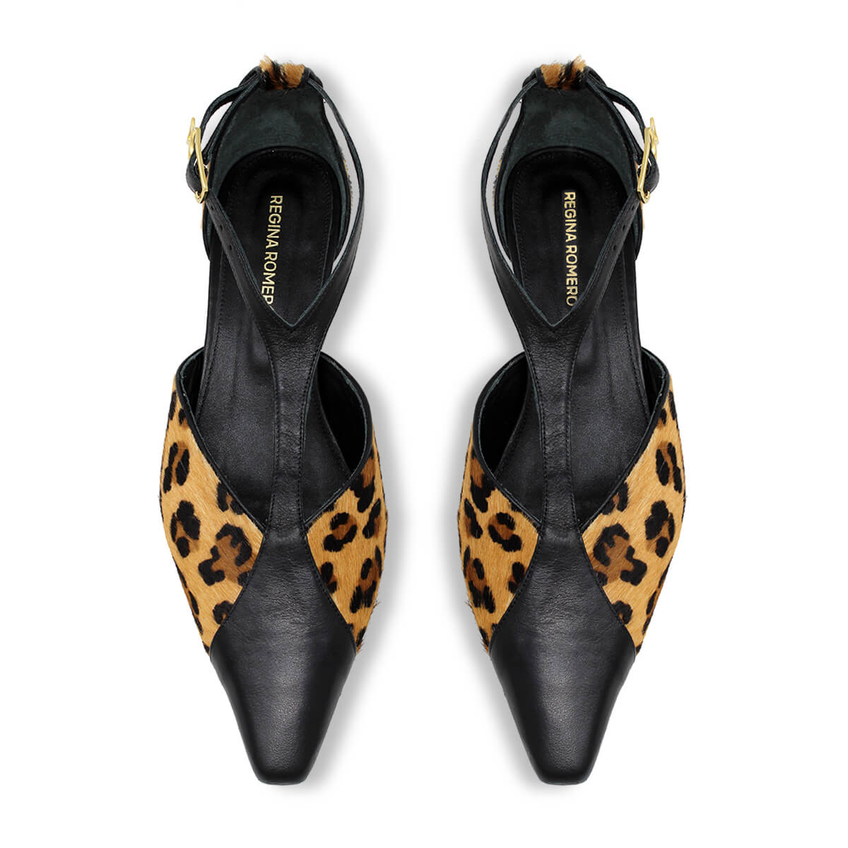 FIORELLA 30 - Cafe Print Regina Romero Zapato Zapatilla Tacon Bajo Para Dama en Piel