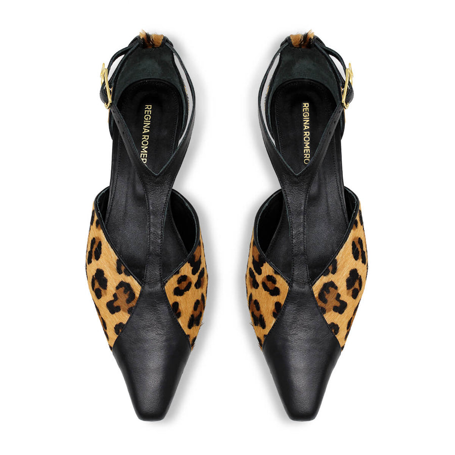 FIORELLA 30 - Cafe Print Regina Romero Zapato Zapatilla Tacon Bajo Para Dama en Piel