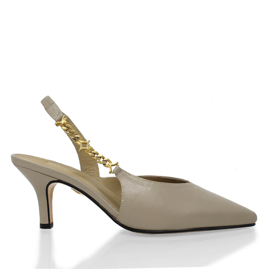 MEGAN 60 - Beige Regina Romero Zapato Sandalia Zapatilla Tacon Bajo Para Dama en Piel