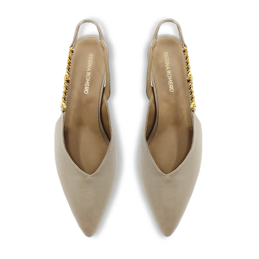 MEGAN 60 - Beige Regina Romero Zapato Sandalia Zapatilla Tacon Bajo Para Dama en Piel