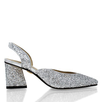 SPARKS 50 - Glitter Plata Regina Romero Zapato Zapatilla Tacon Bajo Para Dama en Piel