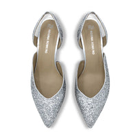 SPARKS 50 - Glitter Plata Regina Romero Zapato Zapatilla Tacon Bajo Para Dama en Piel