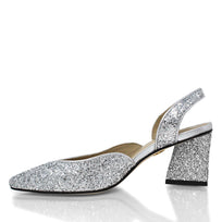 SPARKS 50 - Glitter Plata Regina Romero Zapato Zapatilla Tacon Bajo Para Dama en Piel