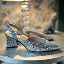 SPARKS 50 - Glitter Plata Regina Romero Zapato Zapatilla Tacon Bajo Para Dama en Piel