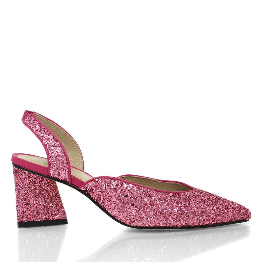 SPARKS 50 - Glitter Rosa Regina Romero Zapato Zapatilla Tacon Bajo Para Dama en Piel