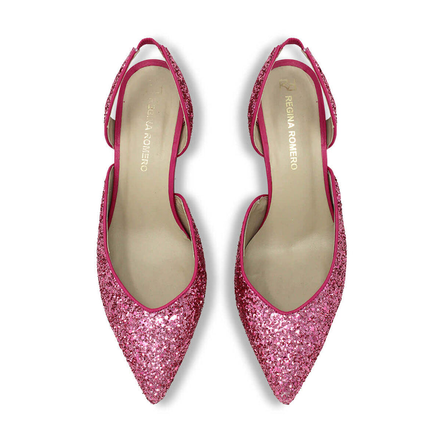 SPARKS 50 - Glitter Rosa Regina Romero Zapato Zapatilla Tacon Bajo Para Dama en Piel