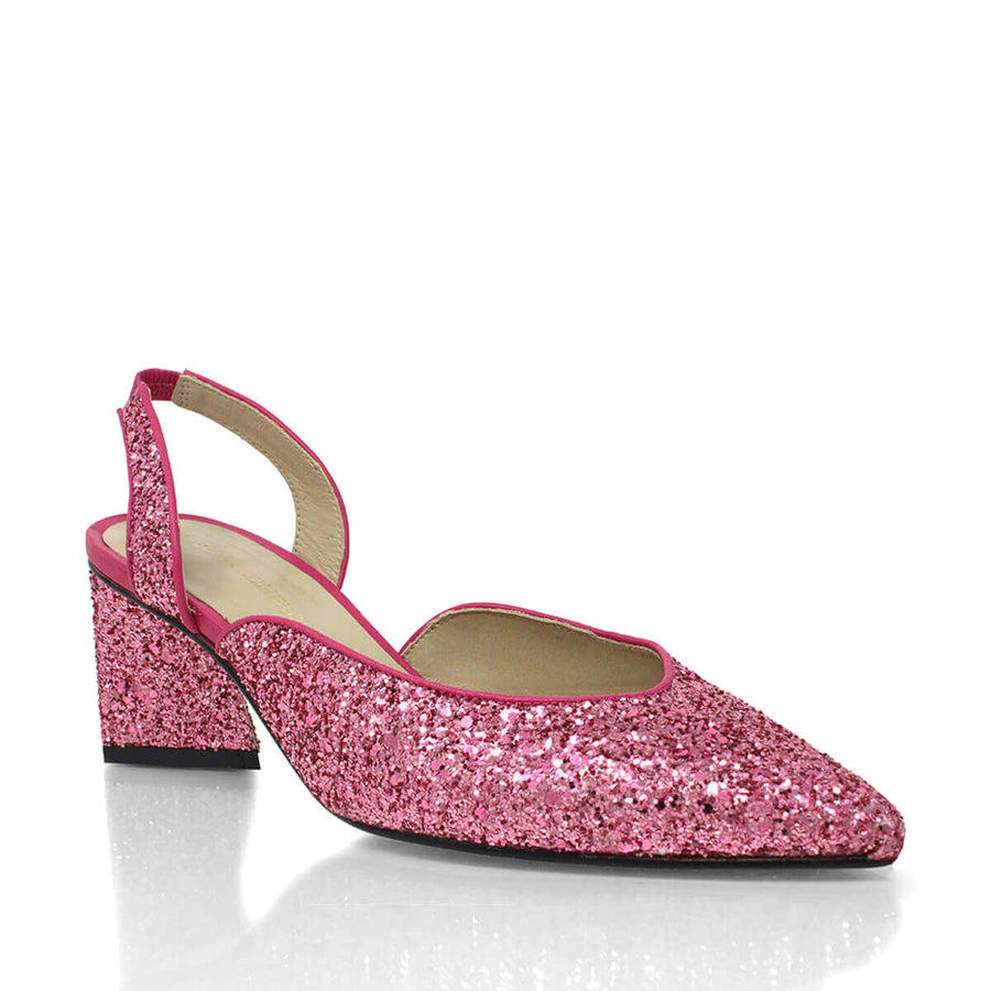 SPARKS 50 - Glitter Rosa Regina Romero Zapato Zapatilla Tacon Bajo Para Dama en Piel