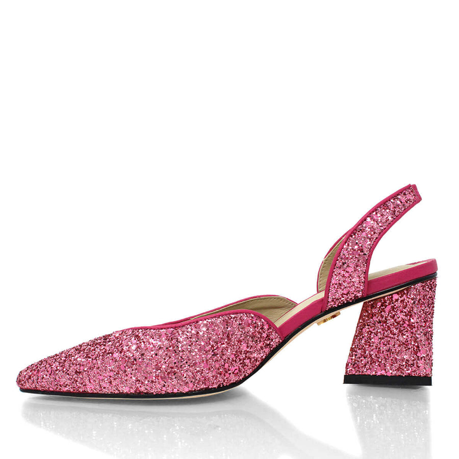 SPARKS 50 - Glitter Rosa Regina Romero Zapato Zapatilla Tacon Bajo Para Dama en Piel
