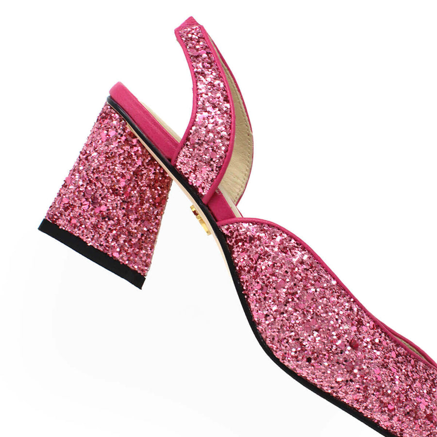 SPARKS 50 - Glitter Rosa Regina Romero Zapato Zapatilla Tacon Bajo Para Dama en Piel