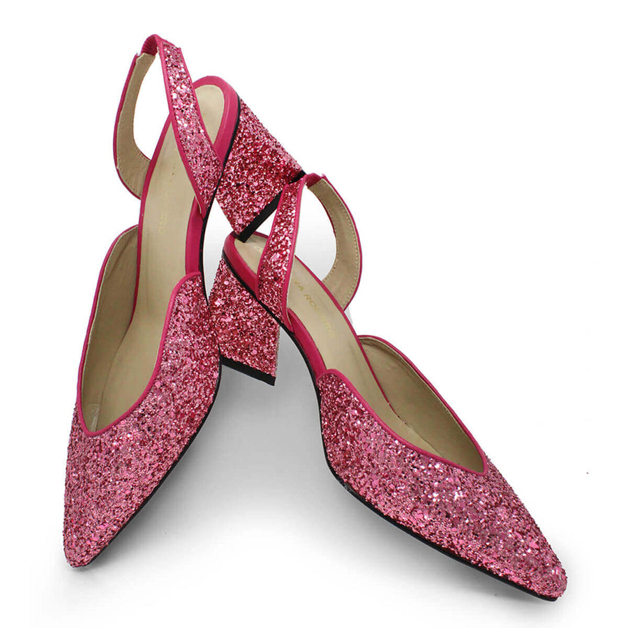 SPARKS 50 - Glitter Rosa Regina Romero Zapato Zapatilla Tacon Bajo Para Dama en Piel