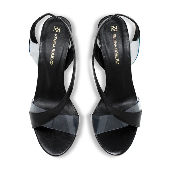 Sandalias Axel 85 Regina Romero en piel color negro, tacon alto