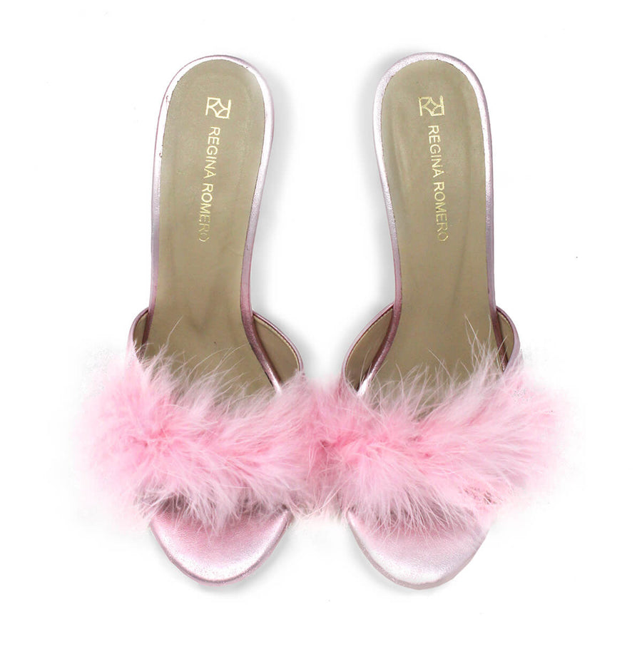 BARBIE 85 - Rosa Metalico Regina Romero Zapato Sandalia Zapatilla Tacon Alto Para Dama en Piel