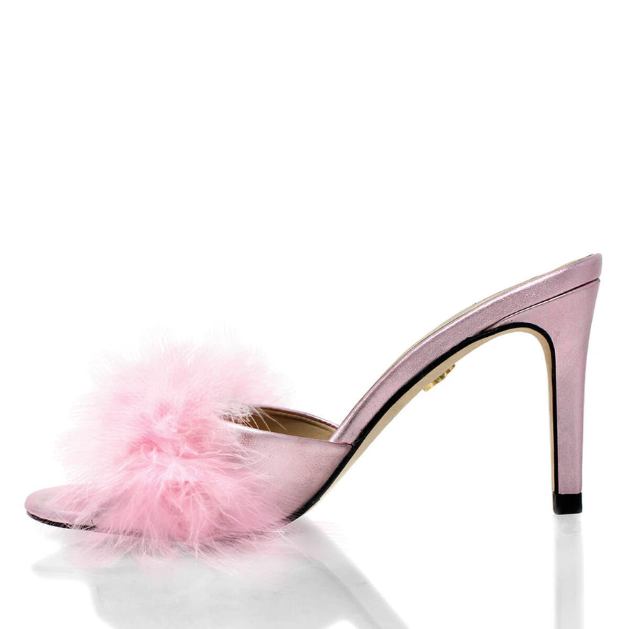 BARBIE 85 - Rosa Metalico Regina Romero Zapato Sandalia Zapatilla Tacon Alto Para Dama en Piel