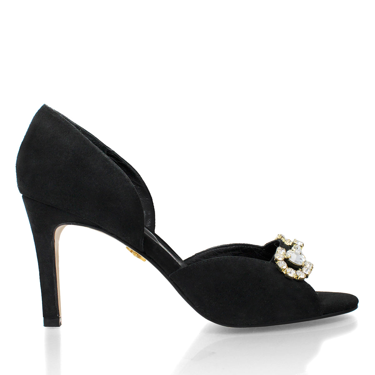 BELLINI 85 - Black Suede Regina Romero High Heel Sandal Slipper Shoe for Women in Leather