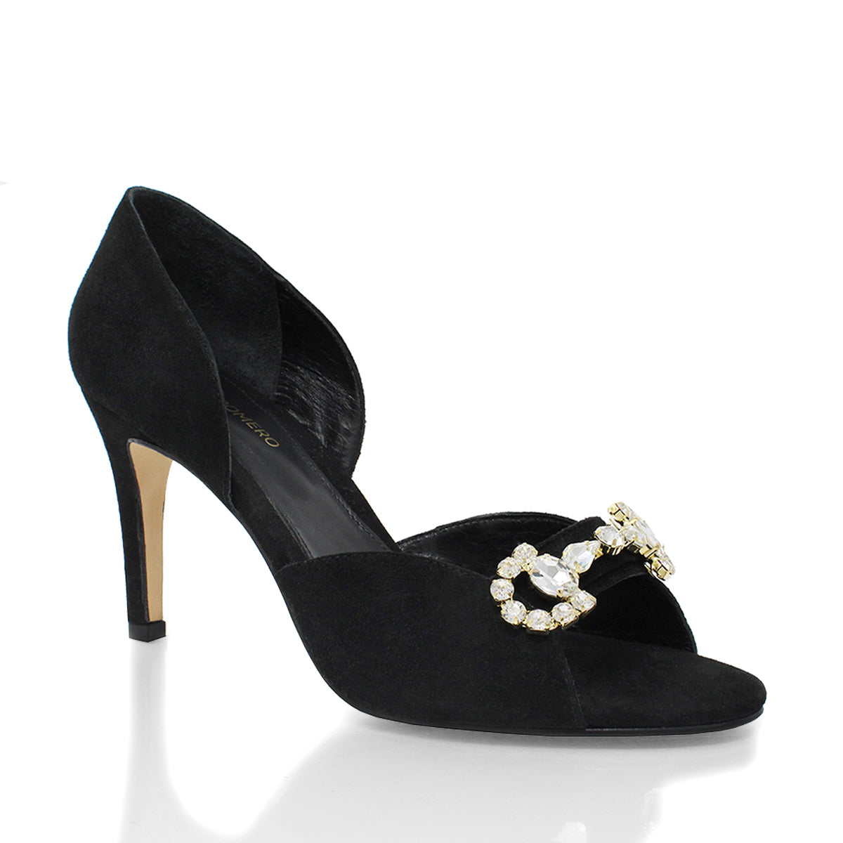 BELLINI 85 - Black Suede Regina Romero High Heel Sandal Slipper Shoe for Women in Leather