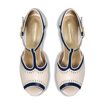 BRONTE 105 - Beige y Marino Regina Romero Zapato Zapatilla Tacon Alto Para Dama en Piel