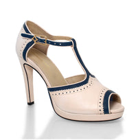 BRONTE 105 - Beige y Marino Regina Romero Zapato Zapatilla Tacon Alto Para Dama en Piel