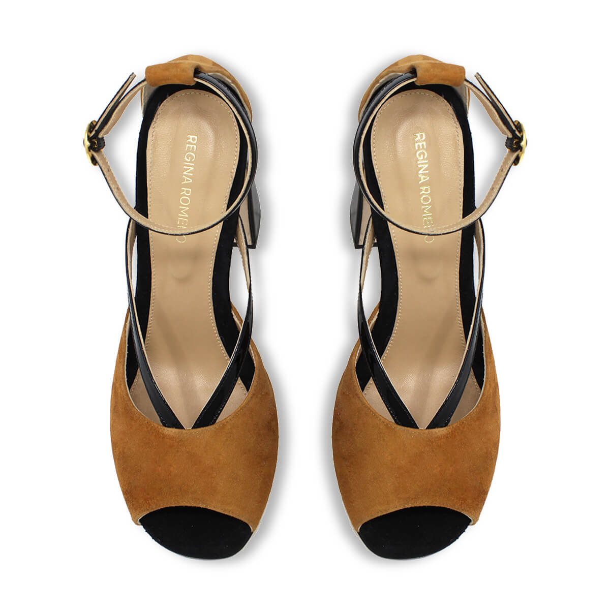 CAPRI 95 - Camel y Negro Regina Romero Zapato Zapatilla Tacon Alto Para Dama en Piel