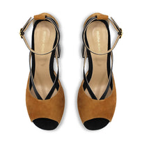 CAPRI 95 - Camel y Negro Regina Romero Zapato Zapatilla Tacon Alto Para Dama en Piel