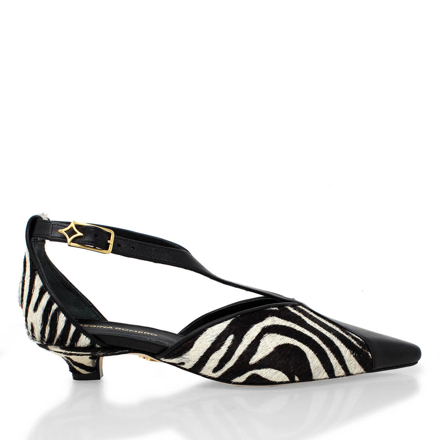 FIORELLA 30 - Negro Print Regina Romero Zapato Zapatilla Tacon Bajo Para Dama en Piel