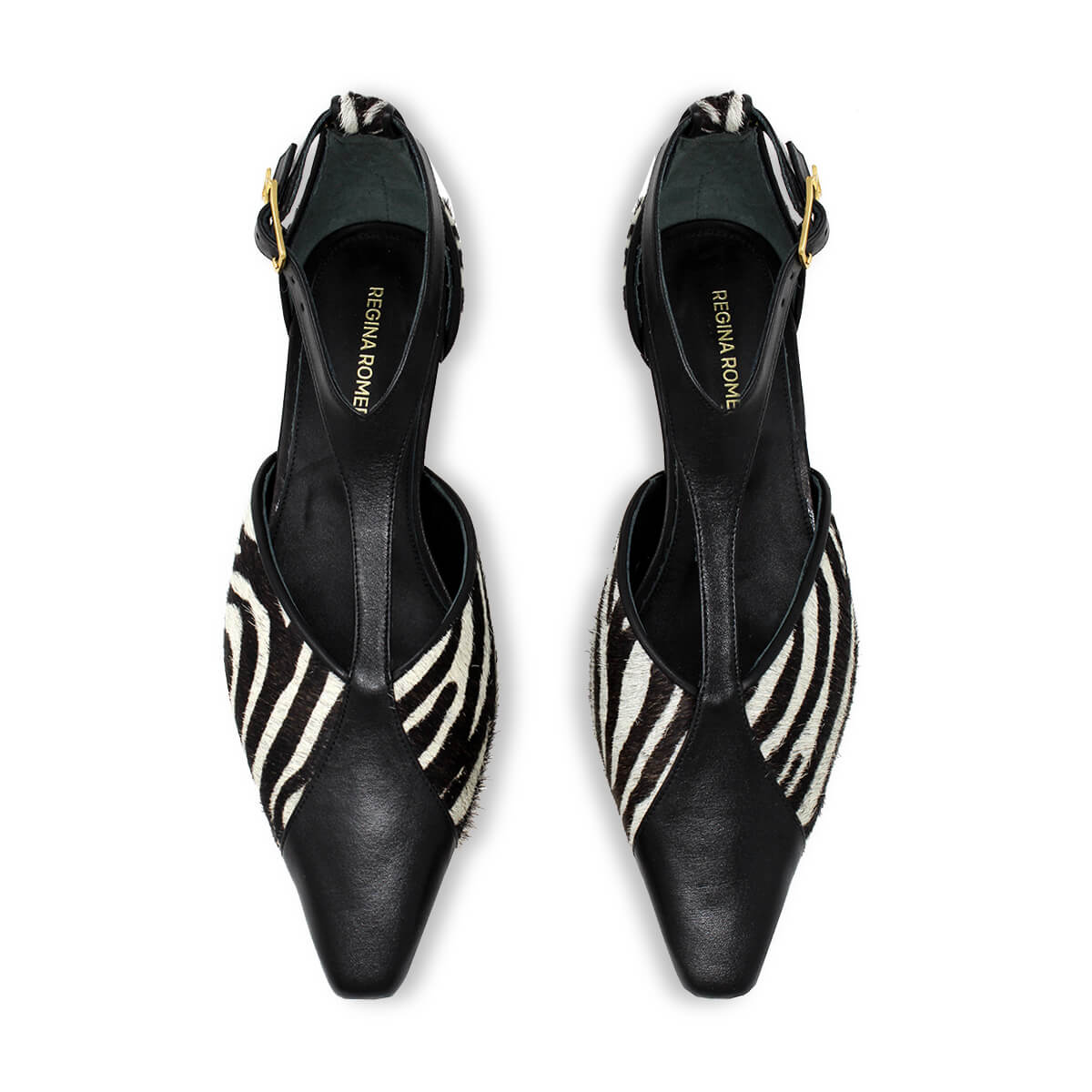 FIORELLA 30 - Negro Print Regina Romero Zapato Zapatilla Tacon Bajo Para Dama en Piel