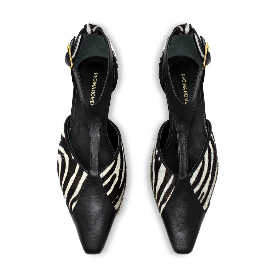 FIORELLA 30 - Negro Print Regina Romero Zapato Zapatilla Tacon Bajo Para Dama en Piel
