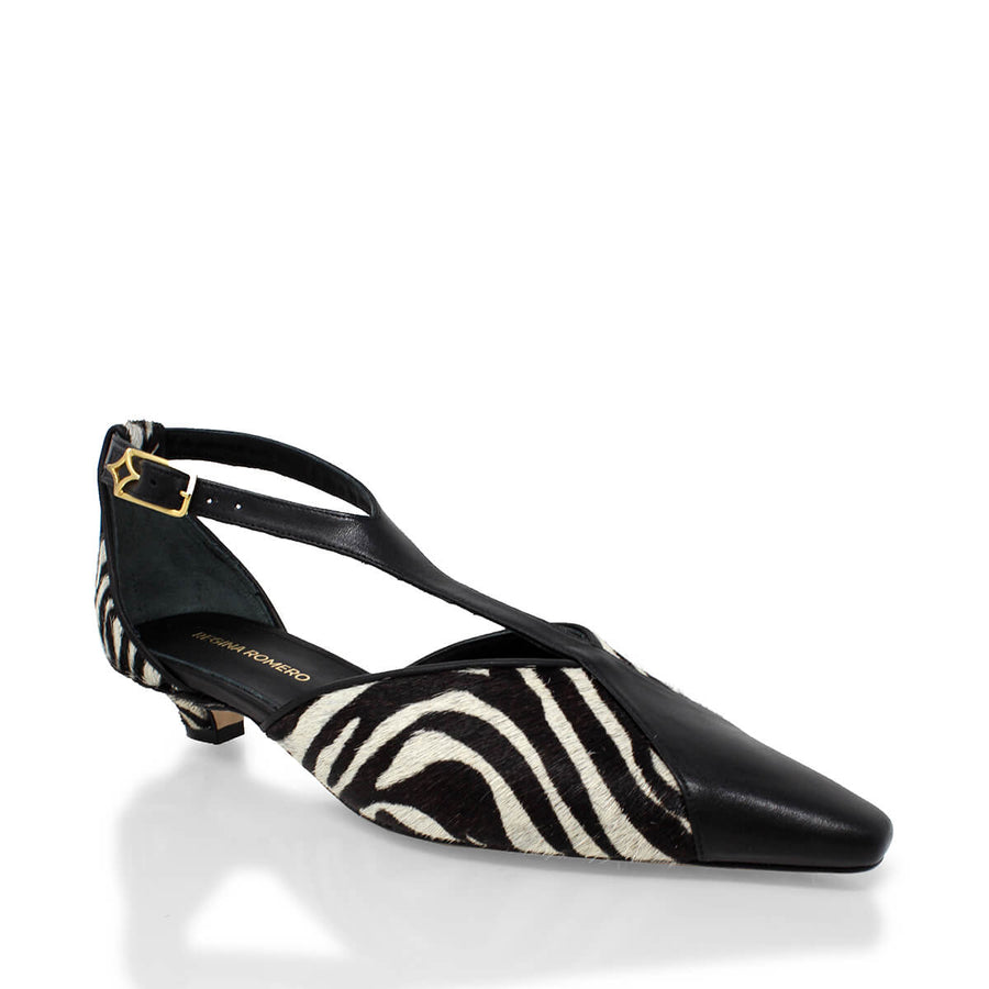 FIORELLA 30 - Negro Print Regina Romero Zapato Zapatilla Tacon Bajo Para Dama en Piel