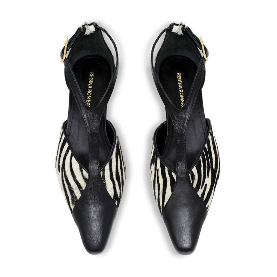 FIORELLA 30 - Negro Print Regina Romero Zapato Zapatilla Tacon Bajo Para Dama en Piel