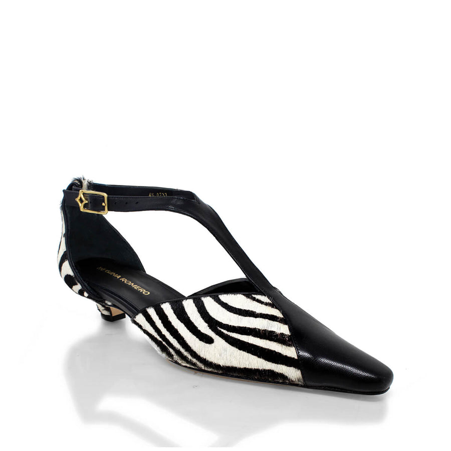 FIORELLA 30 - Negro Print Regina Romero Zapato Zapatilla Tacon Bajo Para Dama en Piel