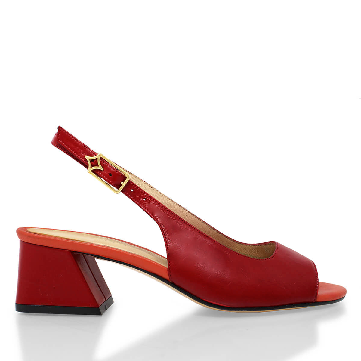 GEORGIA 50 - Rojo y Naranja Regina Romero Zapato Sandalia Zapatilla Tacon Bajo Para Dama en Piel