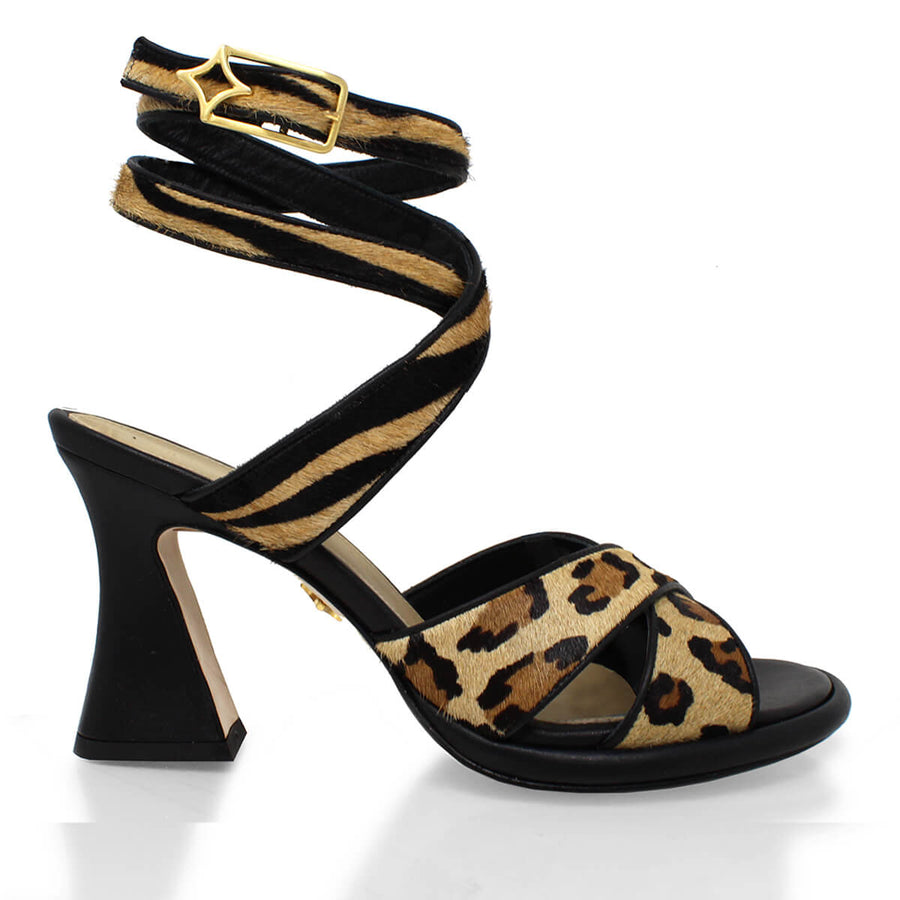 GIANNINA 85 - Beige Print y Negro Regina Romero Zapato Zapatilla Tacon Alto Para Dama en Piel