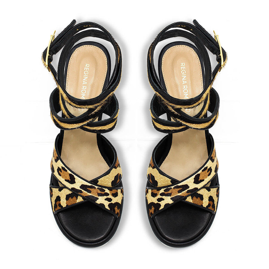 GIANNINA 85 - Beige Print y Negro Regina Romero Zapato Zapatilla Tacon Alto Para Dama en Piel
