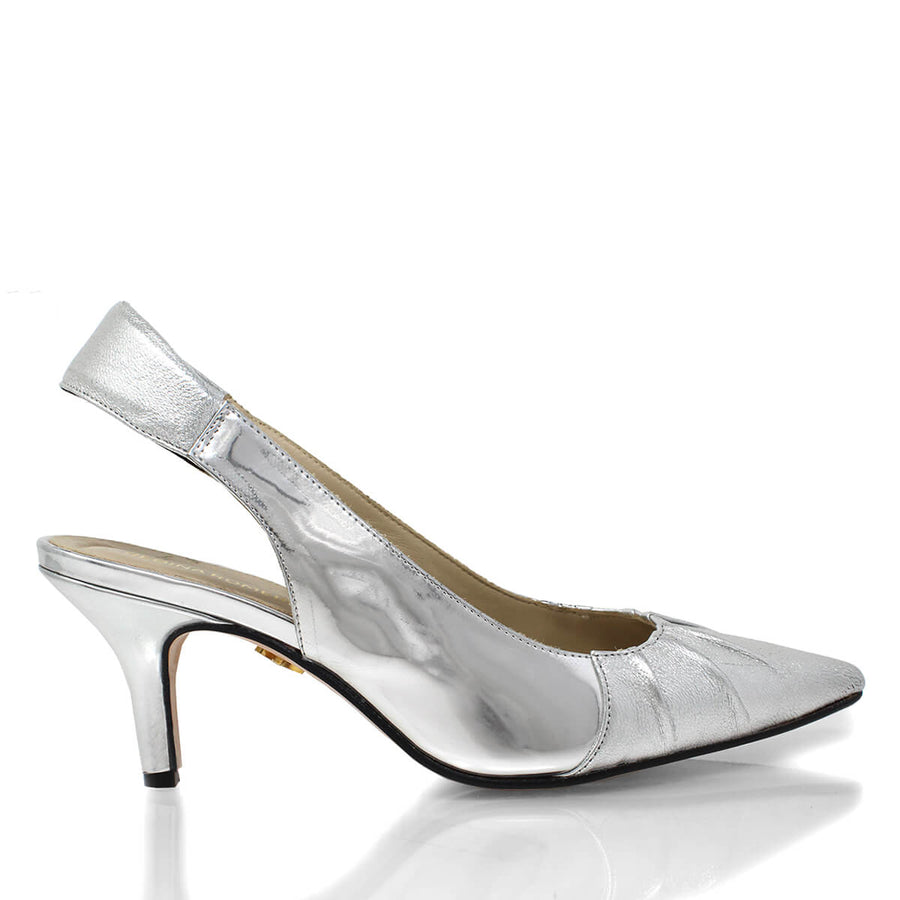 JONES 50 - Plata Regina Romero Zapato Zapatilla Tacon Bajo Para Dama en Piel