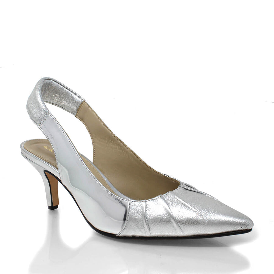 JONES 50 - Plata Regina Romero Zapato Zapatilla Tacon Bajo Para Dama en Piel