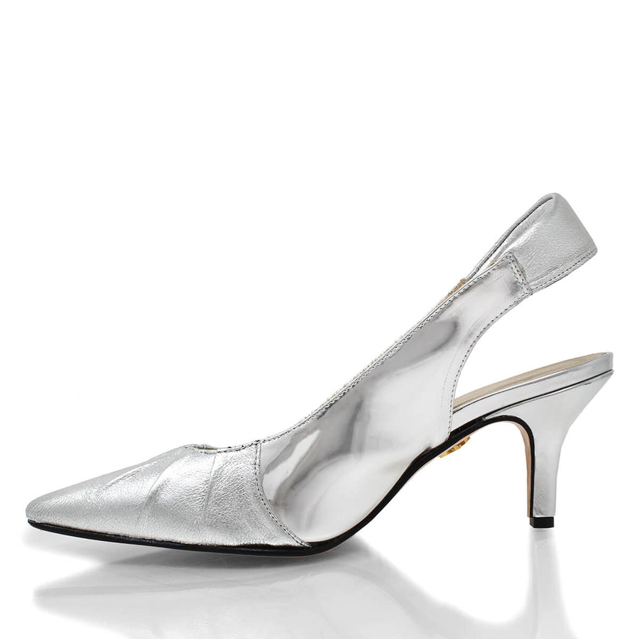 JONES 50 - Plata Regina Romero Zapato Zapatilla Tacon Bajo Para Dama en Piel