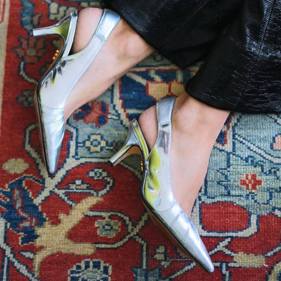 JONES 50 - Plata Regina Romero Zapato Zapatilla Tacon Bajo Para Dama en Piel