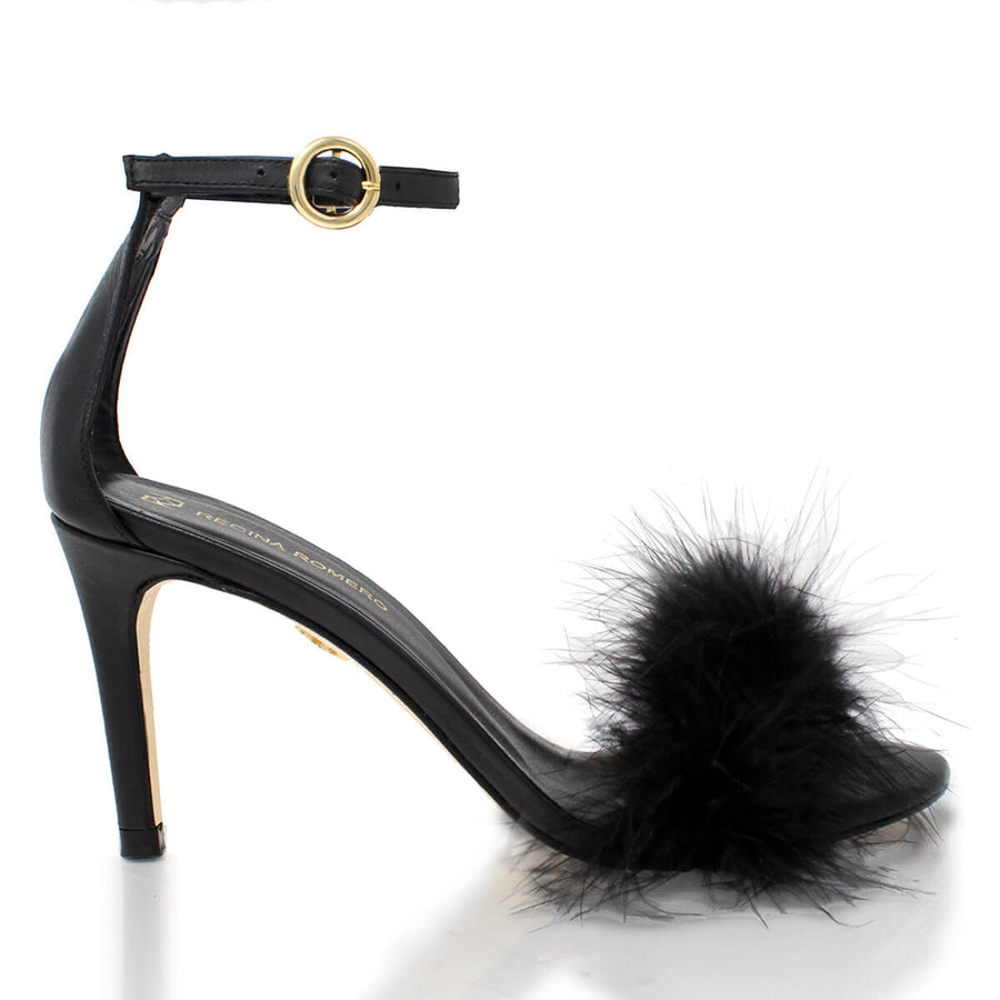 CLAUDINE 85 - Black Regina Romero High Heel Sandal Shoe for Lady in Leather