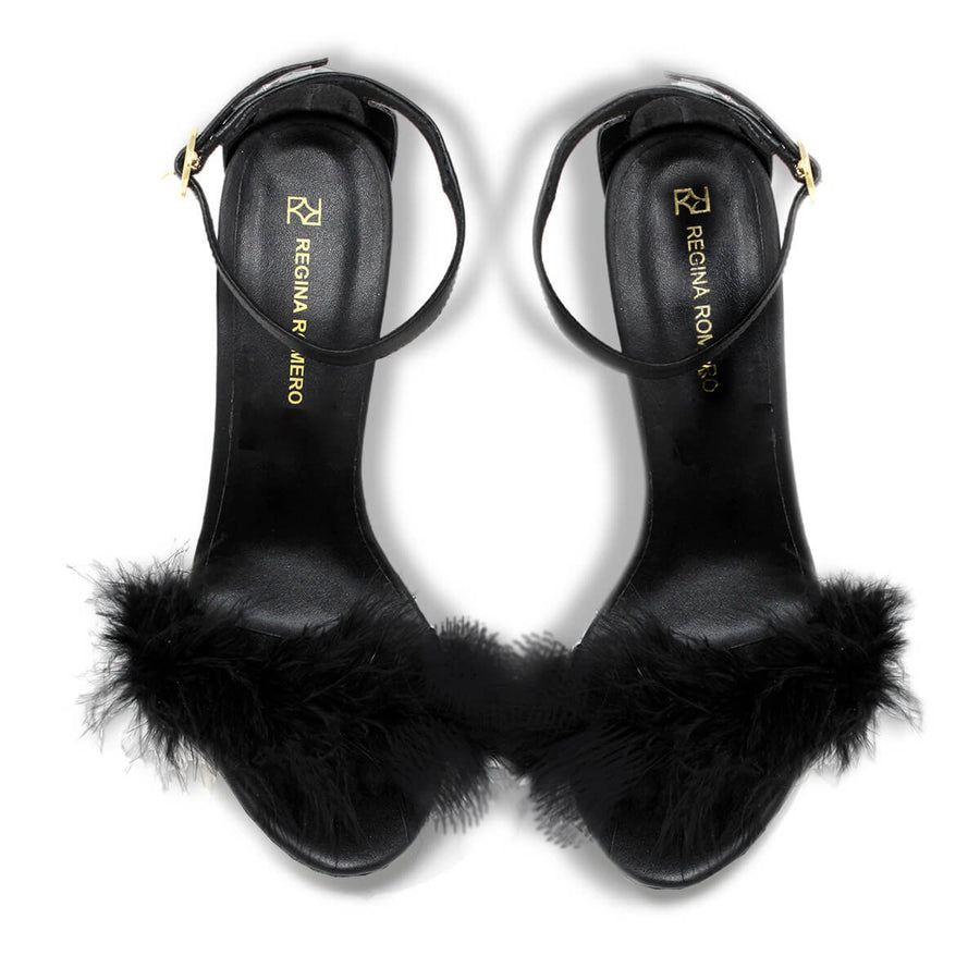CLAUDINE 85 - Black Regina Romero High Heel Sandal Shoe for Lady in Leather