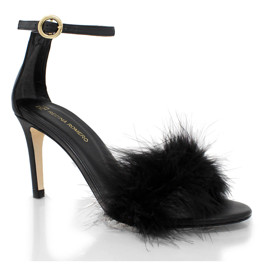 CLAUDINE 85 - Black Regina Romero High Heel Sandal Shoe for Lady in Leather
