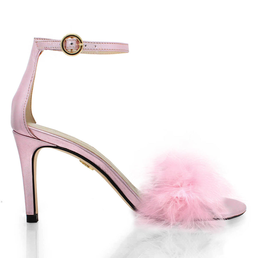 KELLY 85 - Rosa Metalico Regina Romero Zapato Sandalia Zapatilla Tacon Alto Para Dama en Piel