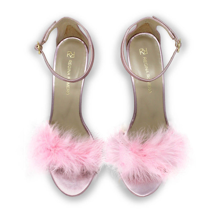 KELLY 85 - Rosa Metalico Regina Romero Zapato Sandalia Zapatilla Tacon Alto Para Dama en Piel